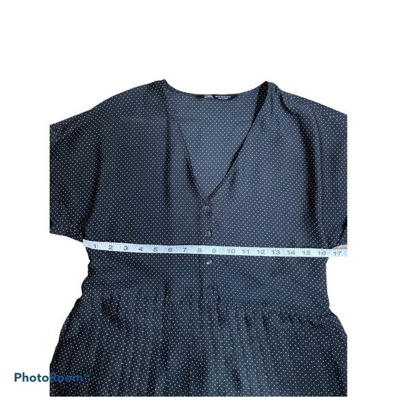 Zara black polka dot satin pleated dress XS - Picture 3 of 5